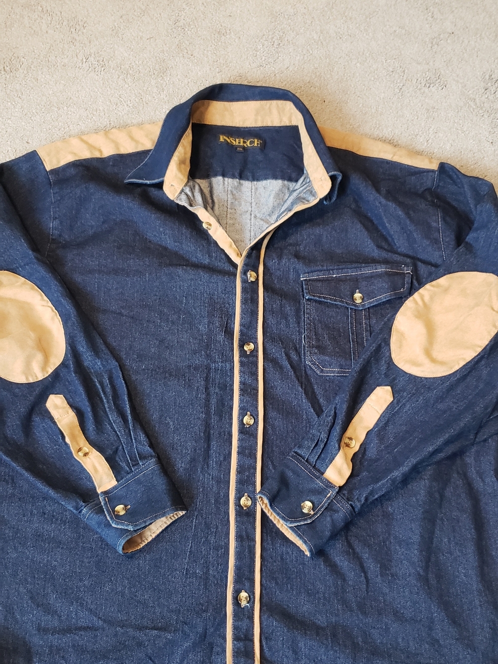Inserch Mens 2x Denim Button-Up Shirt with Tan Accents